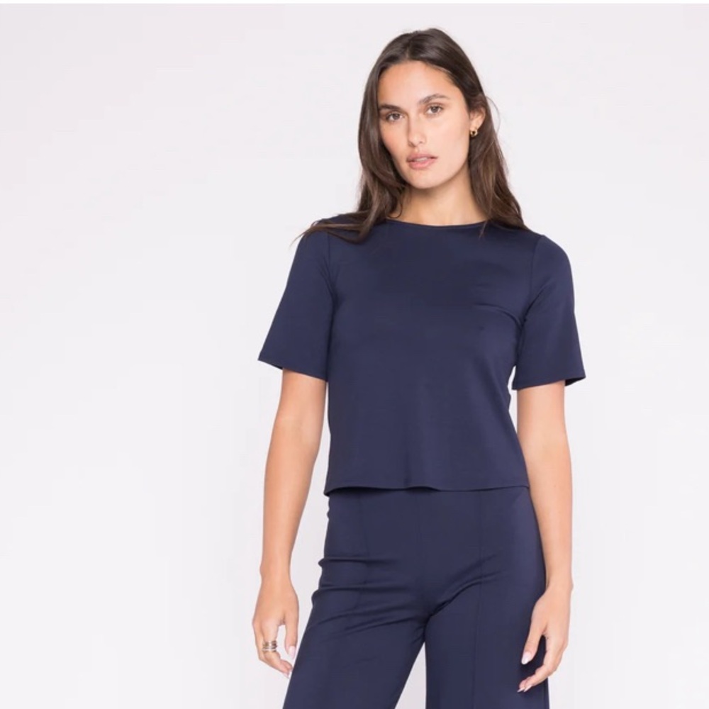 Ripley Rader Navy Ponte Knit Short Sleeve Top Extended Size 2 (S)